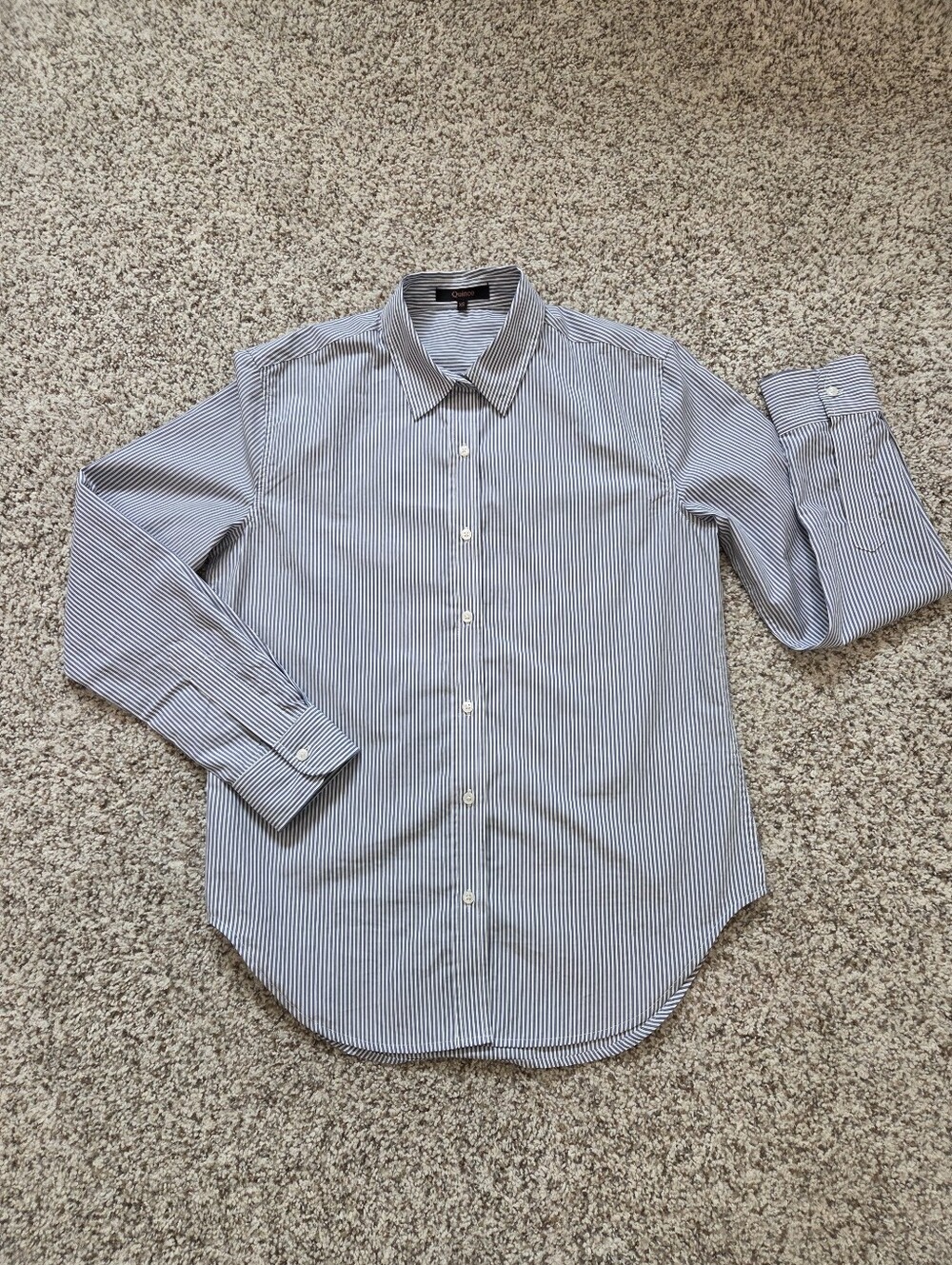 Quince Organic Cotton Button Down Blue Striped XS Women Dress Shirt Preppy